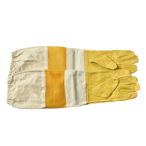 Vista 4 de DZXZY Guantes profesionales de apicultura de piel de cabra de primera calidad, suministros de apicultura con lona larga, mangas ventiladas y puños