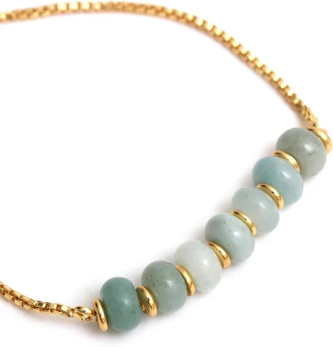 Vista 2 de Gempires - Pulsera de cuentas redondas naturales, chapada en oro amarillo de 14 quilates, joyería hecha a mano, pulseras ajustables para mujer