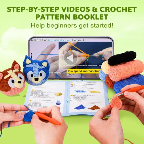 Vista 2 de Acehochen Kit de ganchillo para principiantes, kit de ganchillo para principiantes para adultos con tutoriales en video paso a paso, kits