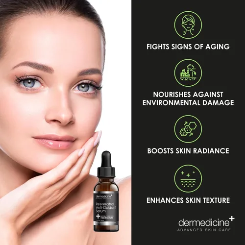 Vista 3 de Dermedicine Suero líquido de resveratrol para el cuidado de la piel facial para el cuidado de la piel, suero de resveratrol para la cara, 2 fl oz