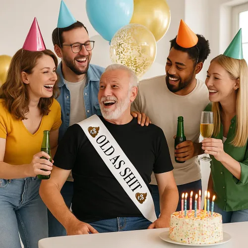 Vista 7 de Old AS SHlT - Banda de cumpleaños y jubilación para hombres y mujeres y pasador de seguridad grande. Fiesta de trabajo y eventos para jubilados