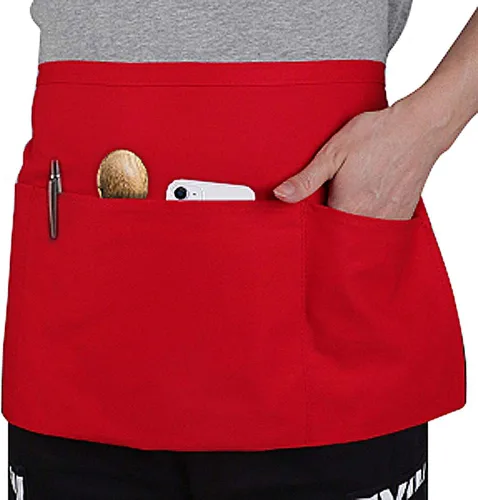 Vista 2 de TOPTIE Paquete de 6 delantales de cintura para camarero y camarero con 3 bolsillos, medio delantal para chef de cocina, 24 pulgadas de ancho x 12
