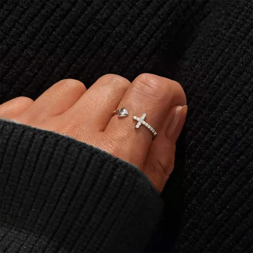 Vista 6 de Anillo de plata de ley 925, minimalista, ajustable, hecho a mano, para mujeres y niñas