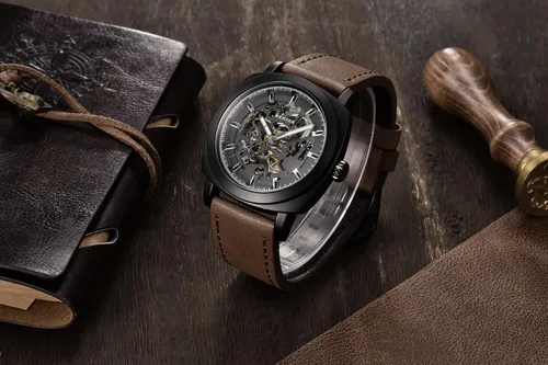 Vista 8 de BENYAR Mens Automatic Mechanical Watch Skeleton Dress Watch for Men Gris negro