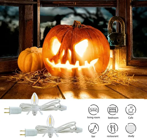 Vista 4 de Paquete de 2 cables de accesorios con 2 bombillas LED C7 con base de candelabro E12, cable blanco con enchufes de interruptor de encendido/apagado