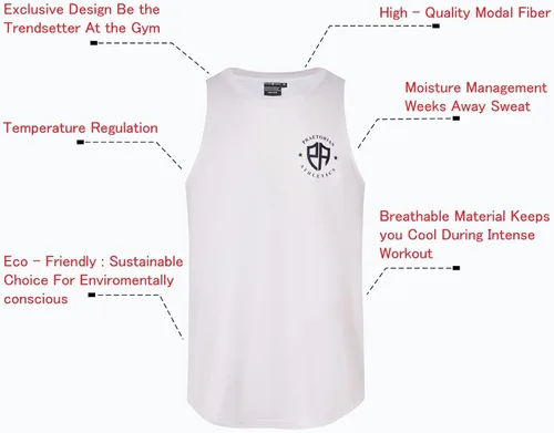 Vista 5 de Camiseta sin mangas de fibra modal para hombre, color blanco, absorbe la humedad, ultra cómoda, camiseta de culturismo prémium