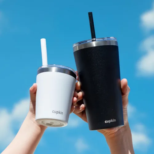 Vista 6 de CUPKIN - Taza apilable de acero inoxidable para niños, taza para batidos, tazas aisladas con recubrimiento en polvo, tapa libre de BPA y pajilla