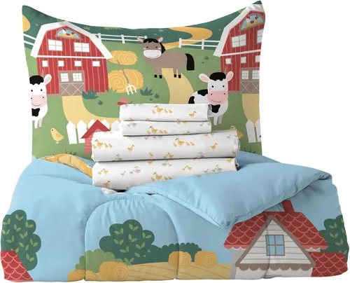 Vista 108 de Dream Factory Dinosaur Blocks - Juego de edredón de microfibra ultrasuave para niños, color azul, tamaño individual Bloques de dinosaurios azules