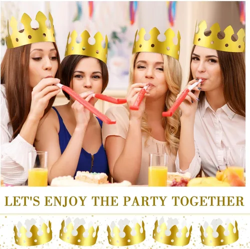 Vista 4 de Crtiin 200 coronas de papel doradas a granel King Gold Party Crown Princess Coronas Sombreros para fiesta de cumpleaños Celebración Suministros