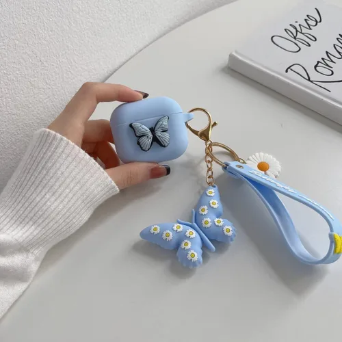 Vista 3 de Funda compatible con Airpods de 3ª generación 2021, bonita funda de silicona líquida de dibujos animados de mariposa 3D para niños y adolescentes