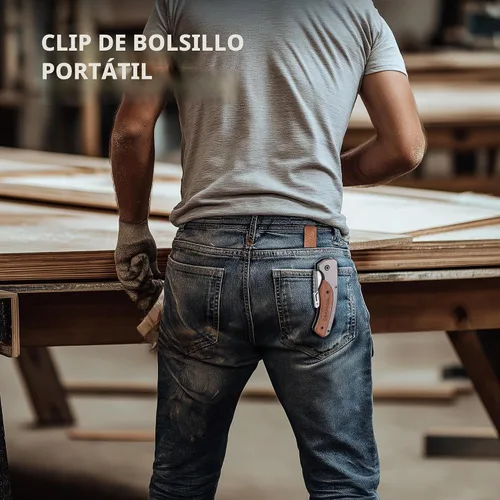 Vista 7 de WORKPRO Cuchillo utilitario plegable, cuchillo de afeitar con mango de madera Quick-Change Box Cutter with Stainless Steel Head, Liner Lock and
