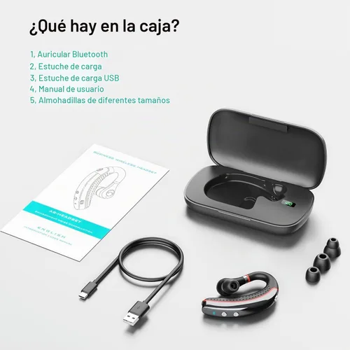 Vista 7 de Auriculares Bluetooth, auricular inalámbrico Bluetooth con funda de carga de 500 mAh para auriculares ultraligeros manos libres V5.3 con micrófono