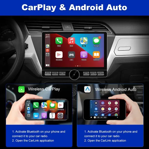 Vista 3 de Radio de coche doble DIN Android 13 de 10.6 pulgadas [4 GB de RAM + 64 GB de ROM] con CarPlay inalámbrico y Android Auto, 4G, botón de perilla