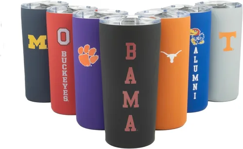 Vista 2 de Taza de viaje de acero inoxidable con pared doble oficialmente licenciada para universidad - Tapa deslizante - 18 onzas (Alabama - Negro)