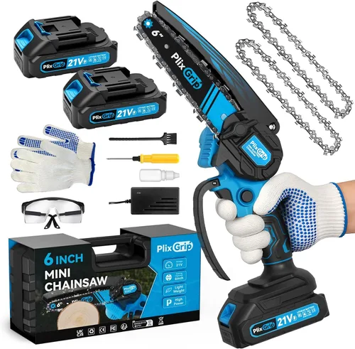Vista 7 de Mini motosierra, motosierra eléctrica inalámbrica de 6 pulgadas, motosierra de mano, tijeras de podar portátiles para ramas de árboles, patio, hogar