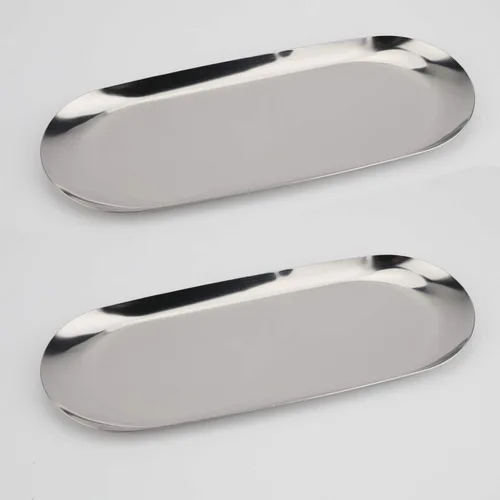 Vista 10 de Bandeja decorativa de acero inoxidable, juego de 2, 9 pulgadas de largo, organizador de cosméticos, organizador de baño, bandeja de almacenamiento