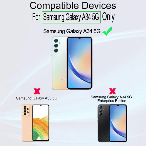 Vista 2 de Ibywind Protector de pantalla para Samsung Galaxy A34 5G (6.6 pulgadas), paquete de 2 + 1 protector de lente de cámara + 1 película trasera, vidrio
