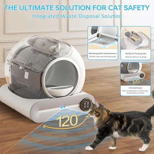 Vista 4 de SUANPOT Caja de arena para gatos autolimpiante, caja de robot automática para múltiples gatos, autolimpieza inteligente con protección de seguridad