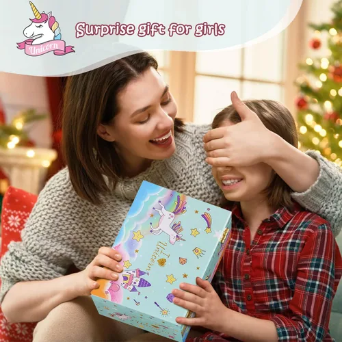 Vista 7 de Joyero para niñas, caja musical para niñas, organizador de joyas de bailarina para niña pequeña con collar de unicornio y pulsera, regalos