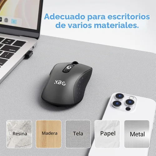 Vista 9 de XBG B15 Ratón inalámbrico Tri-Mode, Bluetooth 5.0/4.0 y 2.4G, 5 niveles ajustables de DPI, recargable por Type-C con indicador de batería de 3