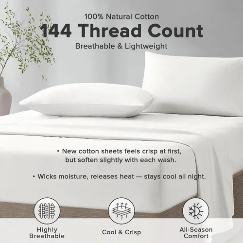 Vista 22 de Comfort Spaces Sábanas 100% Algodón Twin XL, Transpirables, Naturalmente Frescas, Sábanas de Algodón Suave con Bolsillo Elástico de 14 Pulgadas que