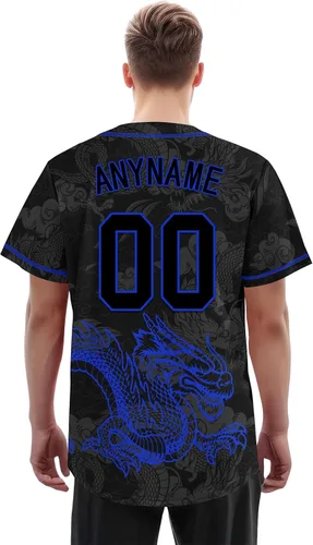 Vista 7 de Camiseta de béisbol de dragón personalizada para hombres y mujeres, camisa de Steetwear de estilo gótico, nombre del equipo y número personalizado
