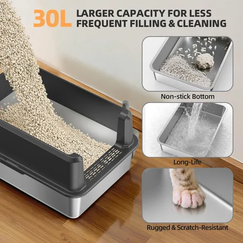 Vista 5 de WoofiGo Caja de arena cerrada de acero inoxidable para gatos con tapa, caja de arena extra grande XL para gatos grandes, bandeja de arena de metal