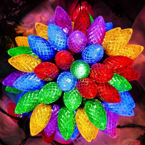 Vista 9 de Paquete de 2 luces de Navidad C9 extensibles de 66 pies, 100 LED para exteriores e interiores, impermeables, luces de hadas LED con cable verde