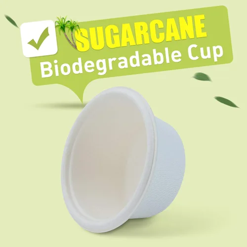 Vista 2 de Green Earth, Vasos compostables de bagazo de 2 onzas, material de fibra de caña de azúcar biodegradable, blanco, paquete de 50 Biodegradable