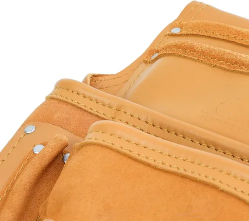 Vista 7 de Bolsa de herramientas de cuero resistente de 10 bolsillos para carpintería, electricista, herramientas de contratista, 12 x 10 pulgadas