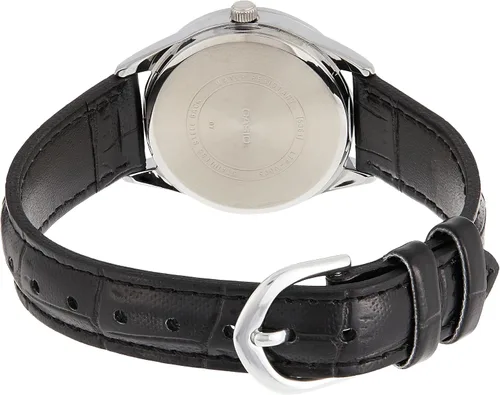 Vista 2 de Casio Reloj analógico LTP-V005L-1A para mujer con correa de cuero genuino negro, plateado, Reloj analógico
