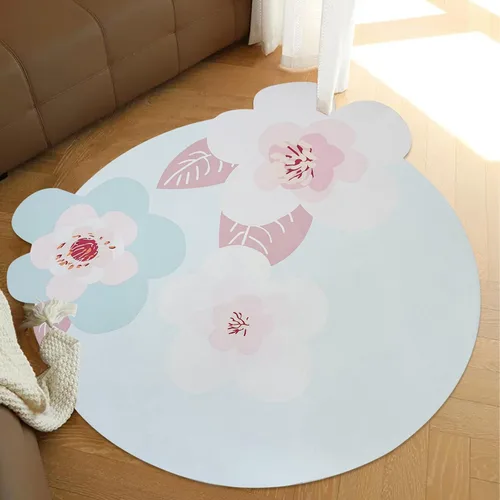 Vista 7 de ABREEZE Esterilla de meditación de flores grandes irregulares antideslizante redonda Pilates Yoga Mat de goma natural con superficie de gamuza