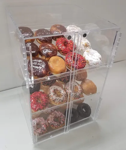 Vista 3 de Vitrina de pastelería o dona de autoservicio 3 bandejas para tiendas de conveniencia de panadería delicatessen Exhibición y mantiene fresco