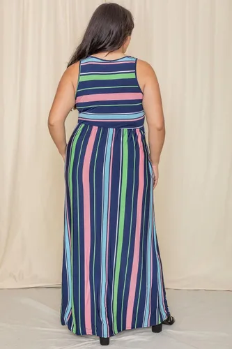 Vista 5 de Eloges - Vestido largo sin mangas con múltiples rayas para mujer S-3X Plus