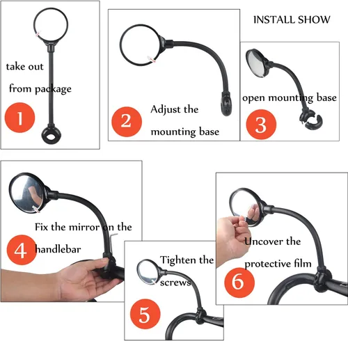 Vista 5 de Espejo para bicicleta giratorio y ajustable con lente de gran angular, espejo convexo retrovisor inastillable universal para bicicleta
