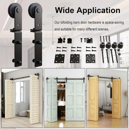Vista 3 de Kit de rieles de puerta corrediza de granero de 108 pulgadas para 4 puertas, kit de herrajes para puerta de granero plegable resistente, fácil