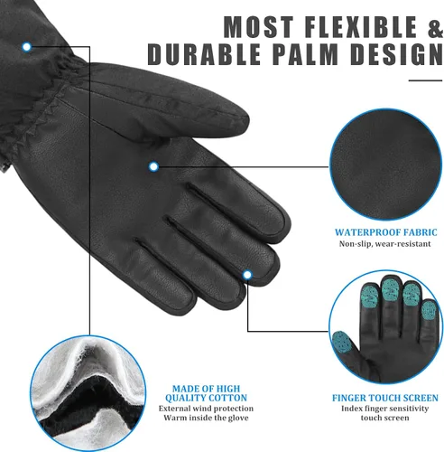 Vista 4 de Guantes de esquí para niños, guantes de nieve impermeables, guantes de snowboard para pantalla táctil, guantes de invierno con bolsillo para niños