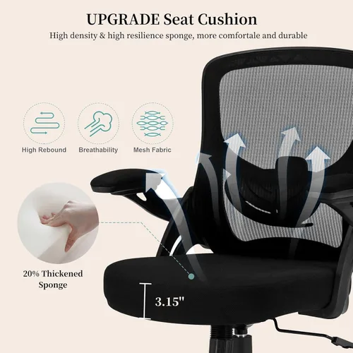 Vista 3 de Silla de oficina ergonómica cómoda, silla de escritorio de malla con reposabrazos abatibles, silla de escritorio giratoria para computadora