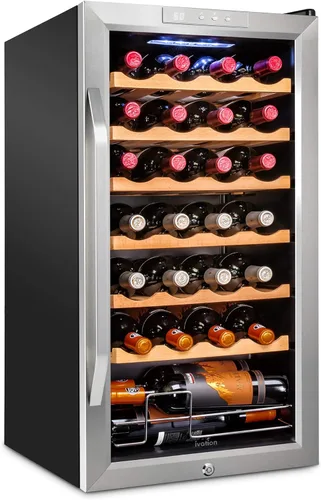 Vista 11 de Ivation Refrigerador de vino con compresor de 24 botellas con cerradura Gran bodega independiente para vino tinto, blanco, champán o espumoso Negro