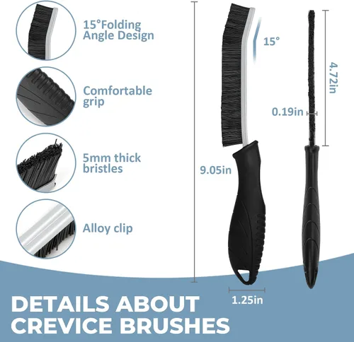 Vista 2 de TQRR Cleaning Brush Set 3 Pcs with Soft Bristle and Hard Bristle Crevice Negro