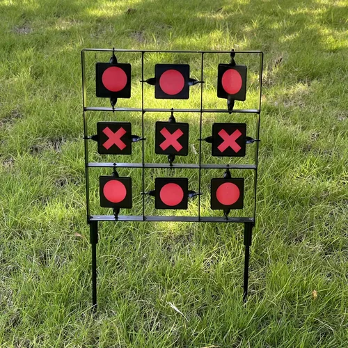 Vista 4 de Atflbox Objetivo giratorio de pistola BB, dos estilos de adhesivo Tic-Tac-Toe diseñado Airsoft objetivo de reinicio para exteriores y patio trasero