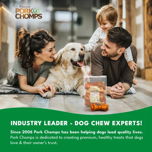 Vista 2 de Pork Chomps Masticables de piel de cerdo asada para perros, nudos de 6 pulgadas, 6