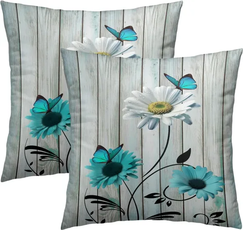 Vista 57 de Giwawa Juego de 2 fundas de almohada de calabaza otoñal de 16 x 16 pulgadas, fundas de cojín de algodón de madera de girasol para sofá, patio