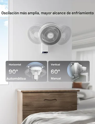 Vista 5 de PELONIS 12 inch Indoor Oscillating Wall Mount Fan with Remote, White Blanco