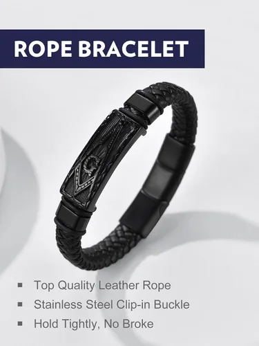 Vista 9 de Bandmax Pulsera trenzada de cuero negro para hombre con colgante gótico punk, pulsera de cuero con hebilla de acero inoxidable, paquete de regalo
