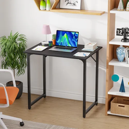 Vista 2 de PayLessHere Escritorio para computadora de 32 pulgadas Negro Escritorio de oficina con marco de metal, pies ajustables Superficie resistente