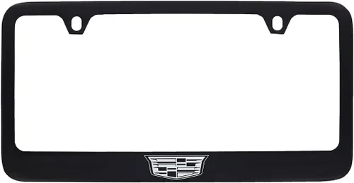 Vista 7 de Cadillac con escudo - Marco de placa de matrícula de metal - Negro recubierto en polvo con cromado expuesto Negro A