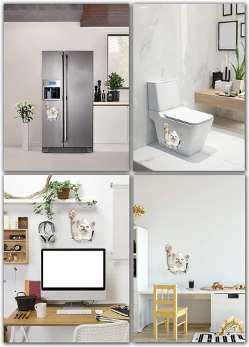 Vista 4 de Winston & Bear Calcomanías 3D de gato, paquete de 2 unidades, calcomanías blancas para pared, calcomanías para dormitorio, nevera, inodoro