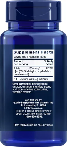 Vista 2 de Life Extension Folato optimizado de alta potencia 8500 mcg DFE, 30 tabletas vegetarianas (paquete de 4)