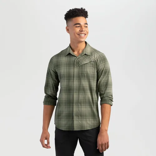 Vista 3 de Outdoor Research Astroman - Camiseta de manga larga para hombre Protección UPF 50 ligera, Cuadros Fatiga